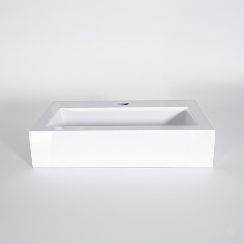 Rechthoekige opbouw waskom van keramiek, glanzend wit – Odon