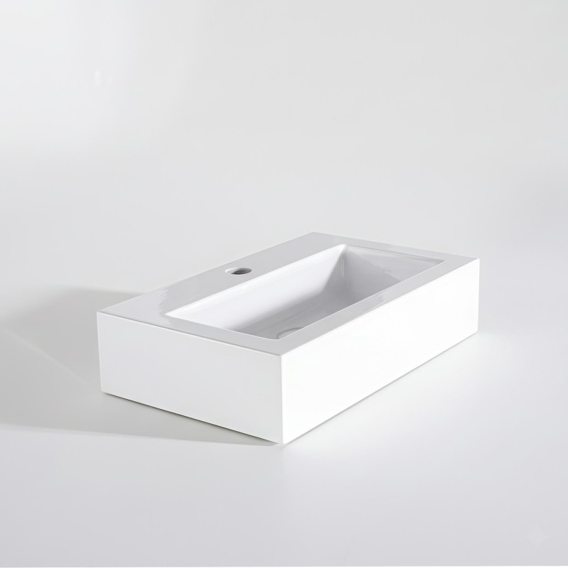 Rechthoekige opbouw waskom van keramiek, glanzend wit – Odon