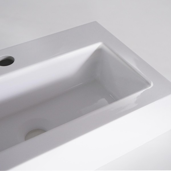 Rechthoekige opbouw waskom van keramiek, glanzend wit – Odon