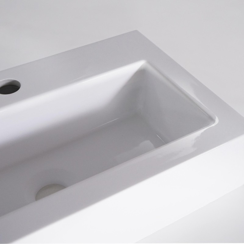 Rechthoekige opbouw waskom van keramiek, glanzend wit – Odon