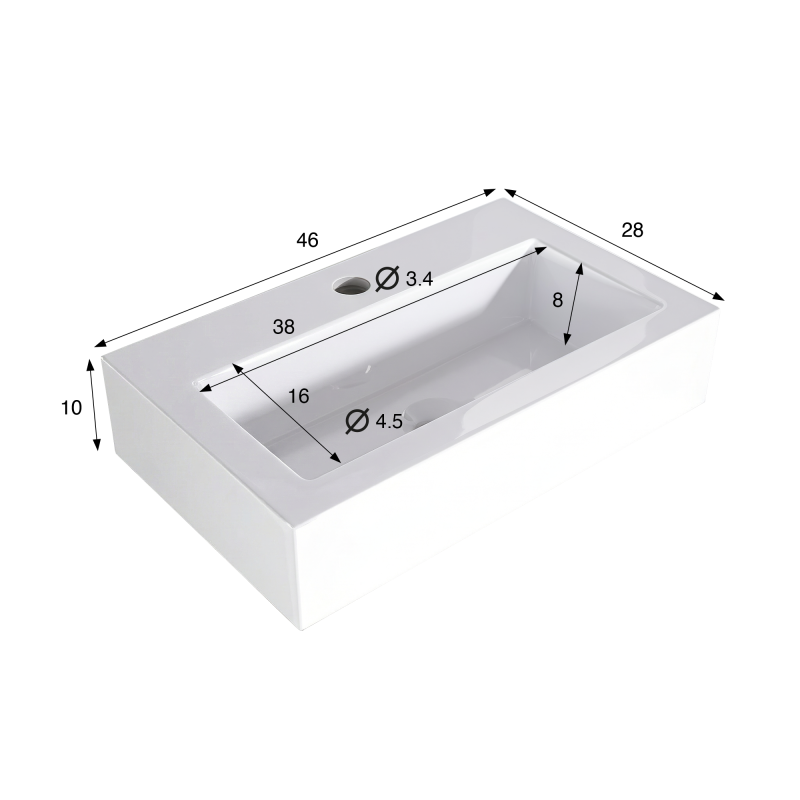 Rechthoekige opbouw waskom van keramiek, glanzend wit – Odon