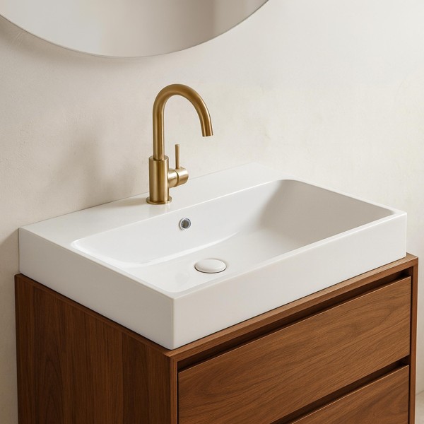 Keramische badkamerwastafel, glanzend wit – Anna