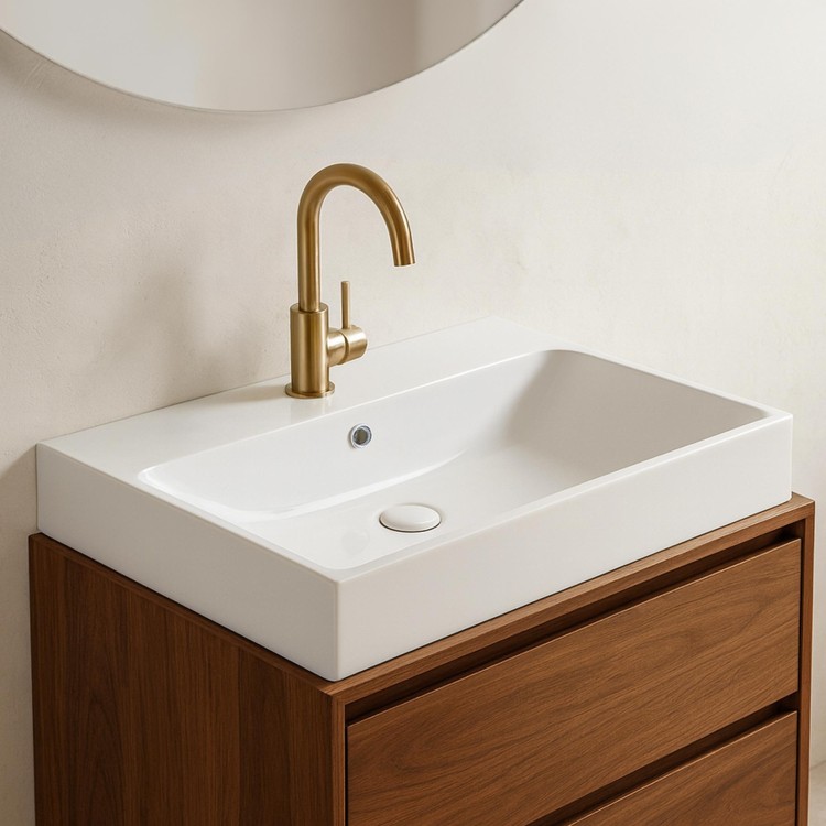 Keramische badkamerwastafel, glanzend wit – Anna