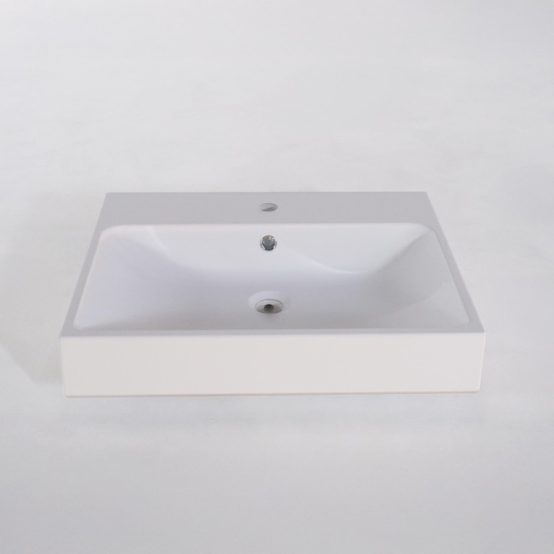 Rechthoekige opzetwastafel voor badkamer, mat wit, mineraalmarmer - Anna