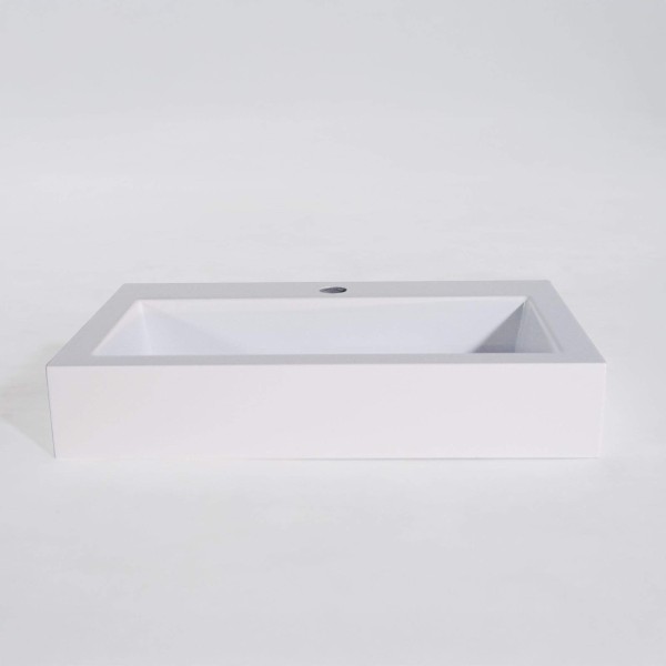 Rechthoekige opbouw waskom van keramiek, mat wit – Odon