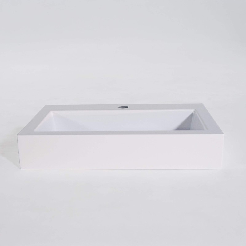 Rechthoekige opbouw waskom van keramiek, mat wit – Odon