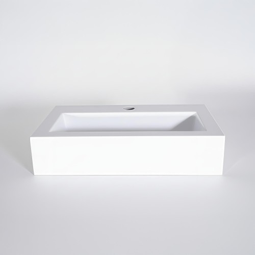 Rechthoekige opbouw waskom van keramiek, mat wit – Odon