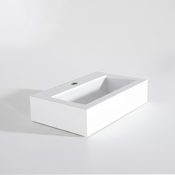 Rechthoekige opbouw waskom van keramiek, mat wit – Odon