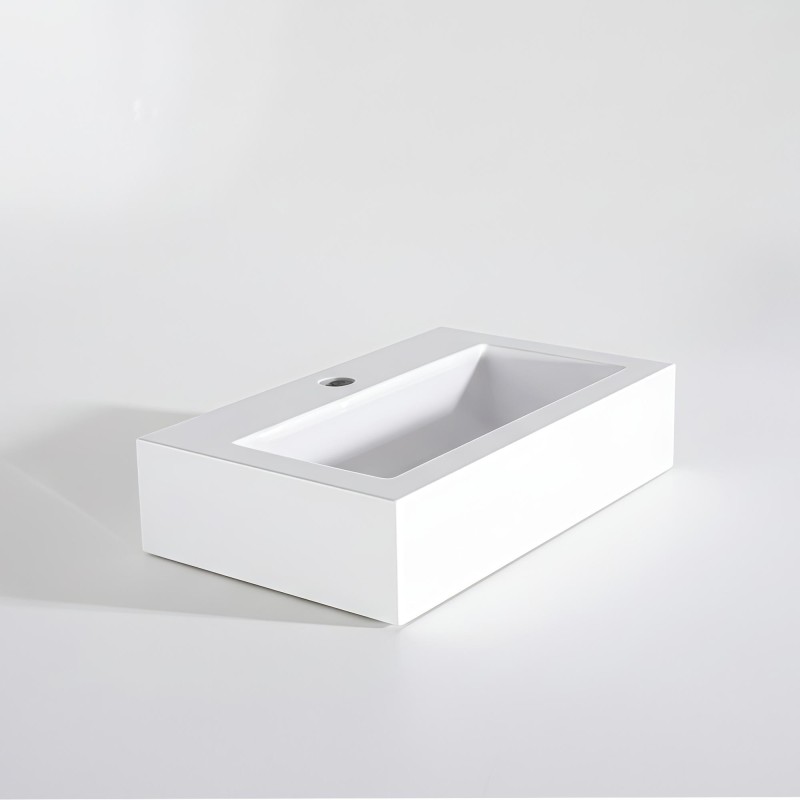 Rechthoekige opzetwastafel voor badkamer, mat wit, mineraalmarmer - Odon