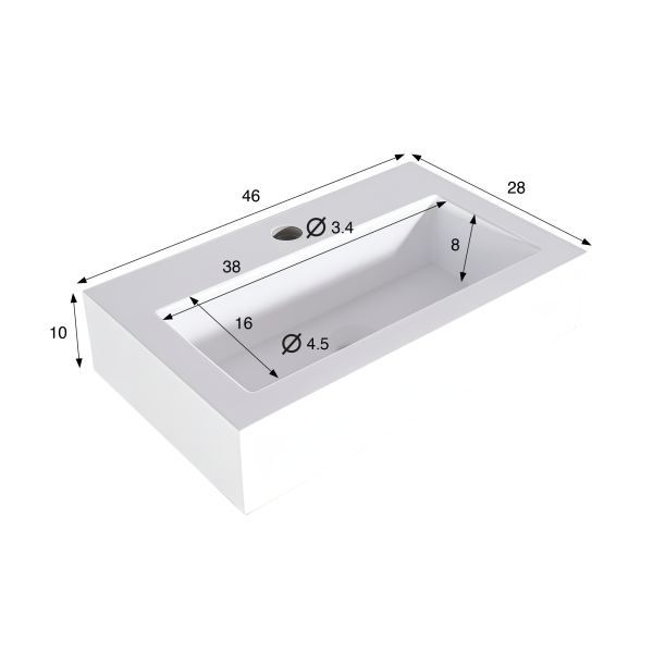 Rechthoekige opbouw waskom van keramiek, mat wit – Odon