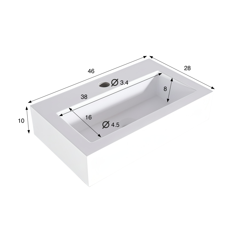 Rechthoekige opbouw waskom van keramiek, mat wit – Odon