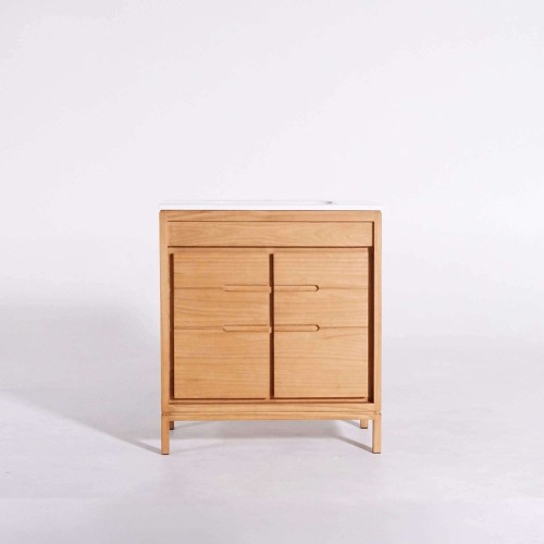 Badmeubel met enkele wastafel in massief hout, mat wit – Ashwini