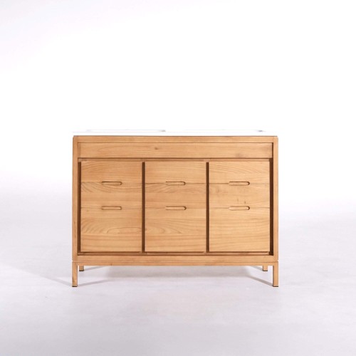 Badmeubel met dubbele wastafel in massief hout, mat wit – Ashwini