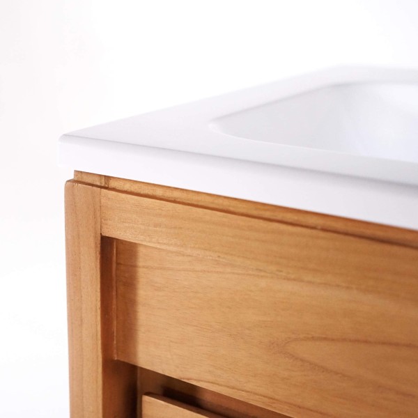 Badmeubel met dubbele wastafel in massief hout, mat wit – Ashwini