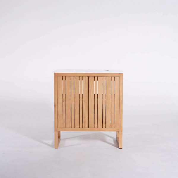 Badmeubel met enkele wastafel in massief hout, mat wit – Satya