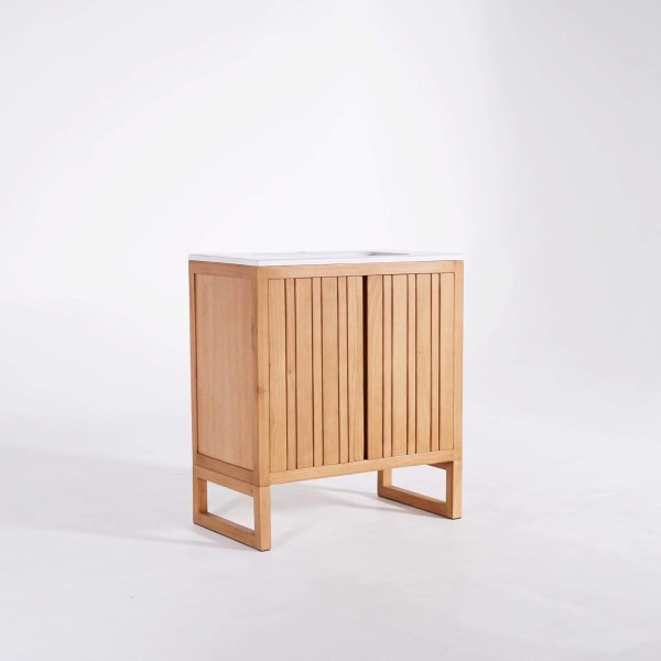 Badmeubel met enkele wastafel in massief hout, mat wit – Satya