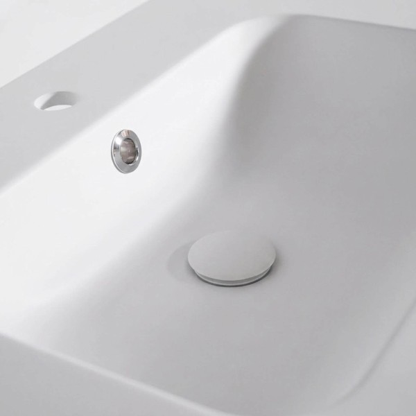 Badmeubel met enkele wastafel in massief hout, mat wit – Satya