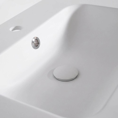 Badmeubel met enkele wastafel in massief hout, mat wit – Satya