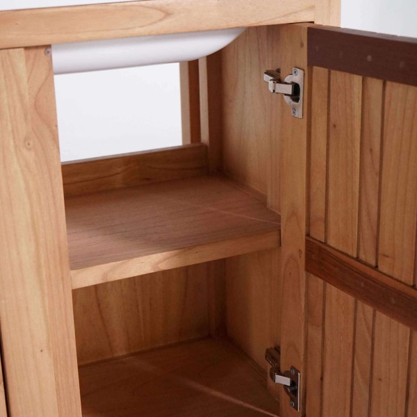 Badmeubel met dubbele wastafel in massief hout, mat wit – Satya