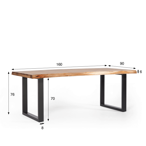 Massief houten tafel met metalen poten 160 cm - Rustik