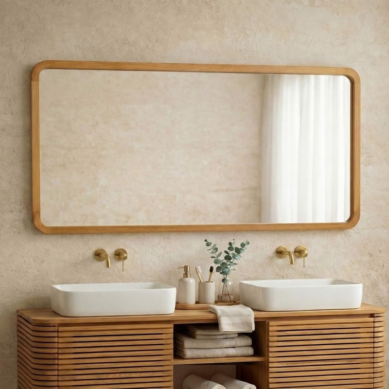 Grote rechthoekige spiegel met teakhouten randen - Kama