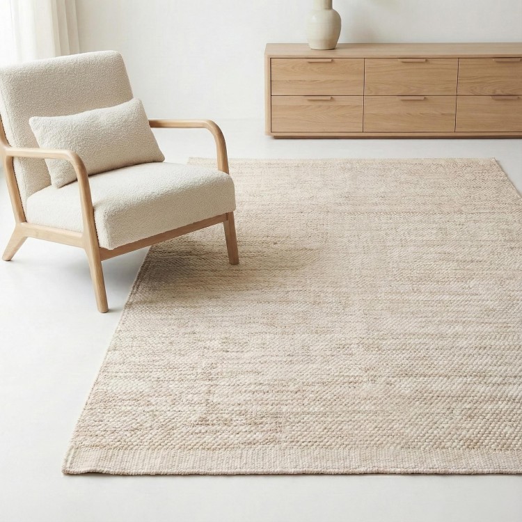 Wollen en katoenen tapijt 140x200 cm, beige - Elowen