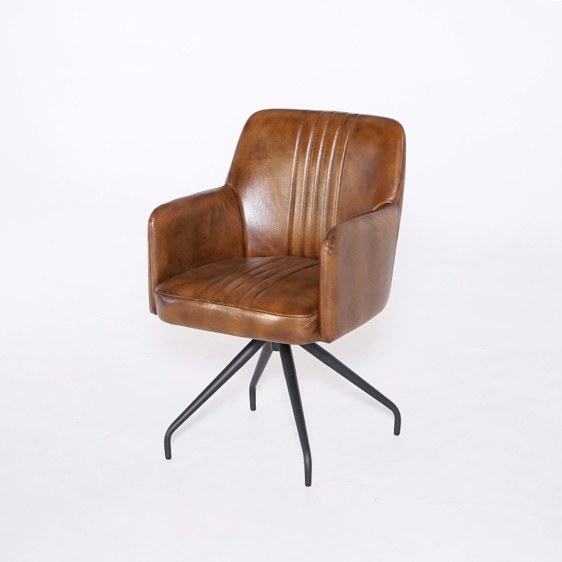 Stoel in echt leder met metalen voet – Edison