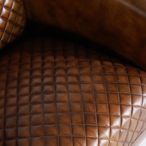 Engelse clubfauteuil in echt leder, bruin, industriële stijl – Oscar