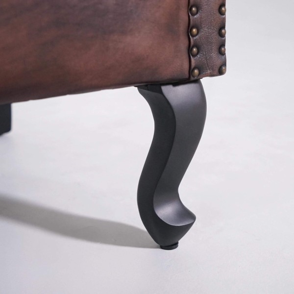 Engelse wingback-fauteuil (oorfauteuil) in donkerbruin leder – George