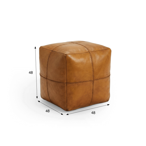 Vintage vierkante poef in echt leder