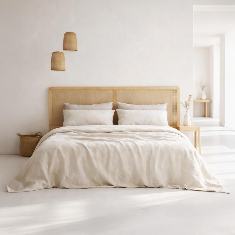 Hoofdbord van massief mindihout en vlechtwerk 180 cm - Bahia