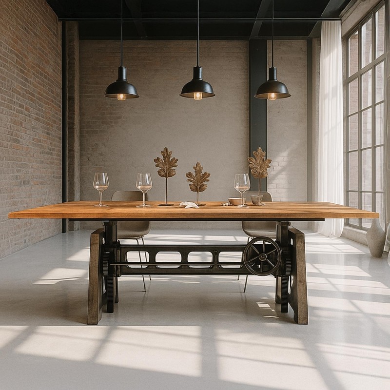 Industriële in hoogte verstelbare eettafel 220 cm