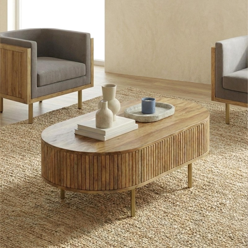 Massief houten salontafel met messing poten - Umami