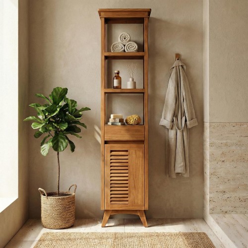 Badkamer opbergkolom van massief teakhout - Mira