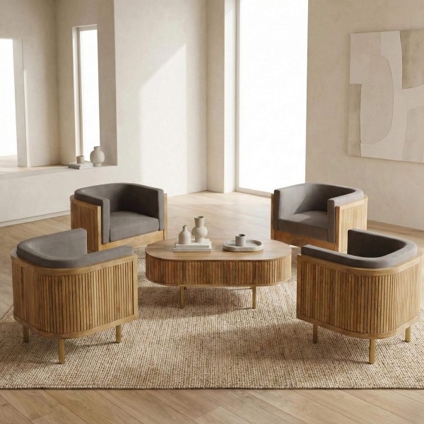 Massief houten salontafel met messing poten - Umami