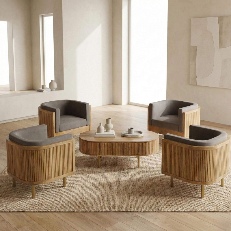 Massief houten salontafel met messing poten - Umami