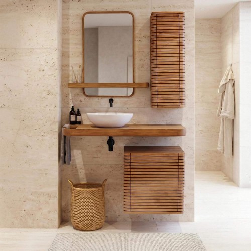 Hangend teak badkamer-opbergmeubel - Lattis