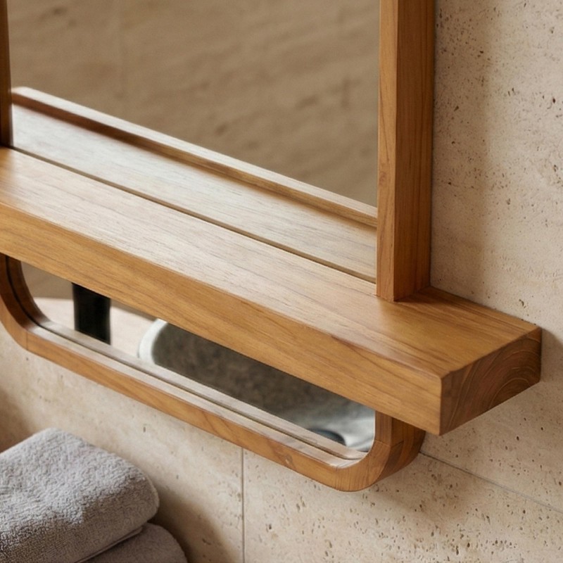 Spiegel met geïntegreerde plank in massief teakhout - Leela