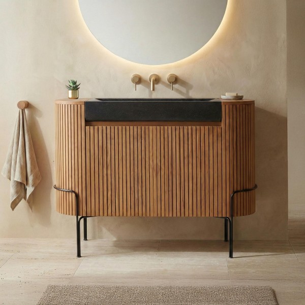 Massief teakhouten badkamermeubel met zwarte terrazzo waskom - Rani