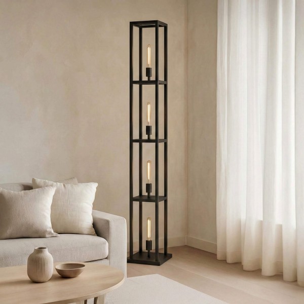 Metalen vloerlamp voor de woonkamer met LED-verlichting in industriële stijl – Strukt