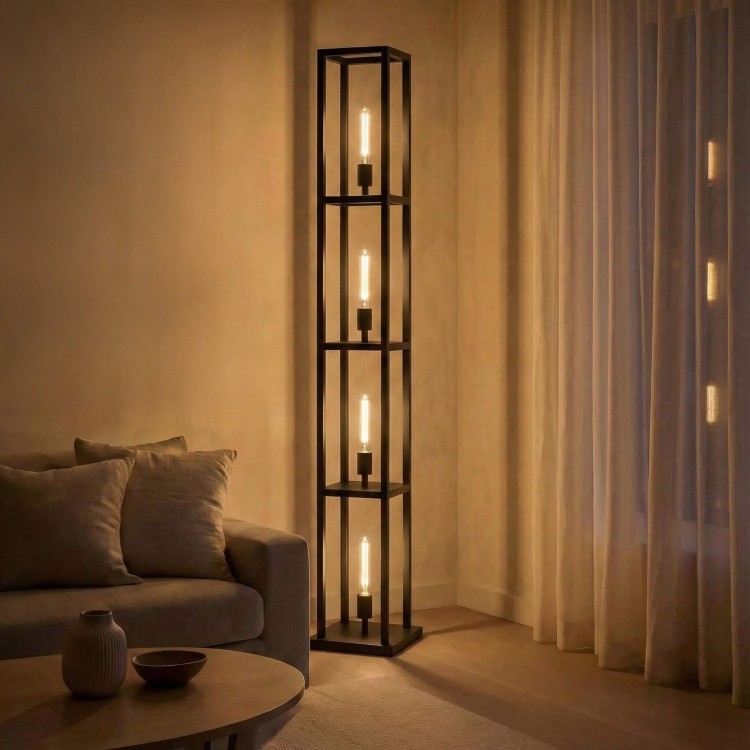 Metalen vloerlamp voor de woonkamer met LED-verlichting in industriële stijl – Strukt