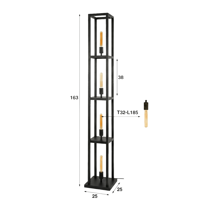 Metalen vloerlamp voor de woonkamer met LED-verlichting in industriële stijl – Strukt