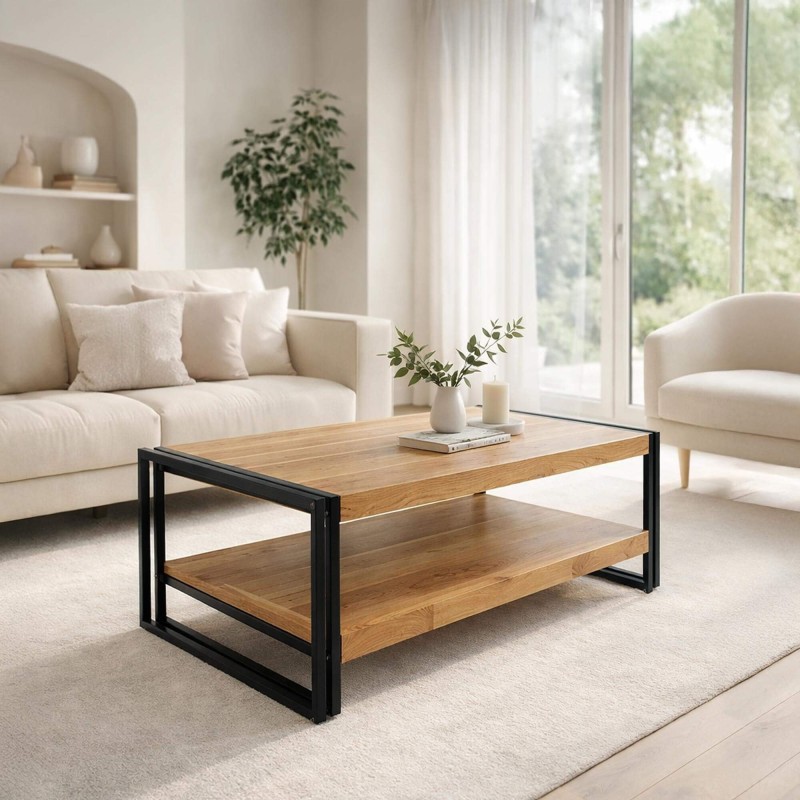 Salontafel in massief hout en metaal – Liverpool