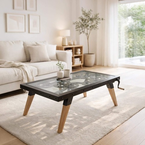 Industriële lage tafel met raderwerk