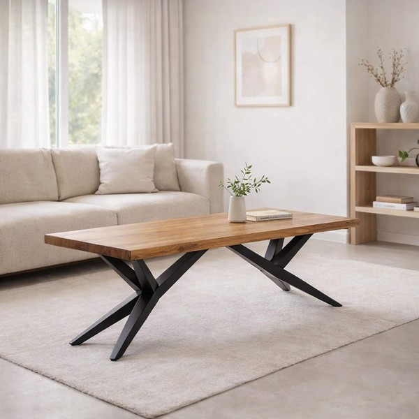 Design salontafel in natuurlijk hout met metalen poten – Helix