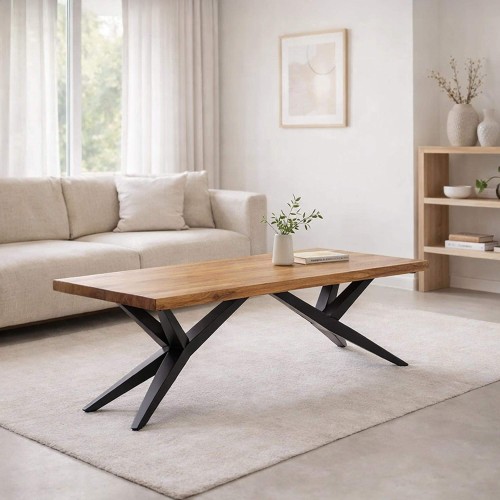 Design salontafel in natuurlijk hout met metalen poten – Helix