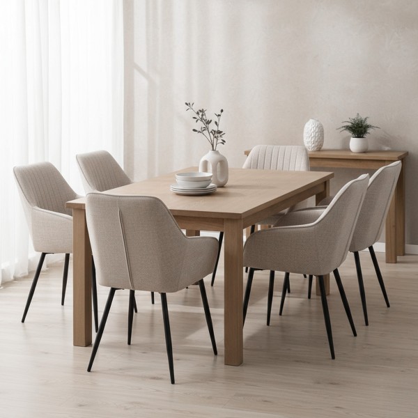 Eetkamerstoel in zandkleurige stof – Nolan Stripe