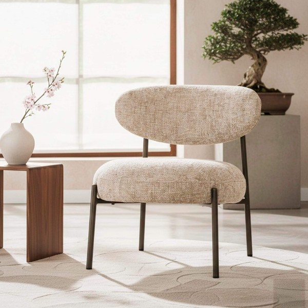 Loungefauteuil voor in de woonkamer, gemaakt van badstof en met metalen poten - Mellow