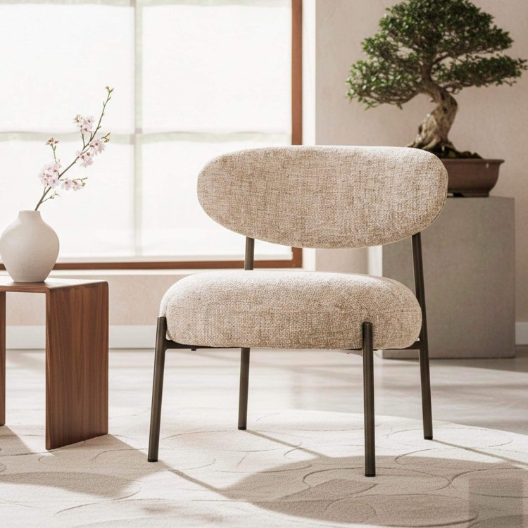 Loungefauteuil voor in de woonkamer, gemaakt van badstof en met metalen poten - Mellow