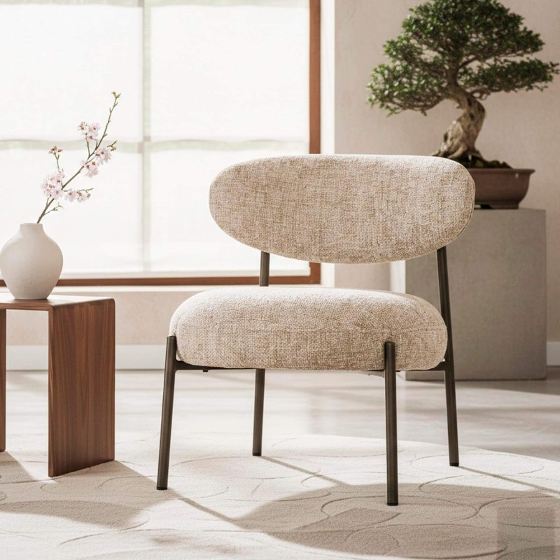 Loungefauteuil voor in de woonkamer, gemaakt van badstof en met metalen poten - Mellow